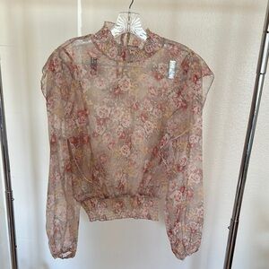 Floral Sheer Blouse - Pink and Cream